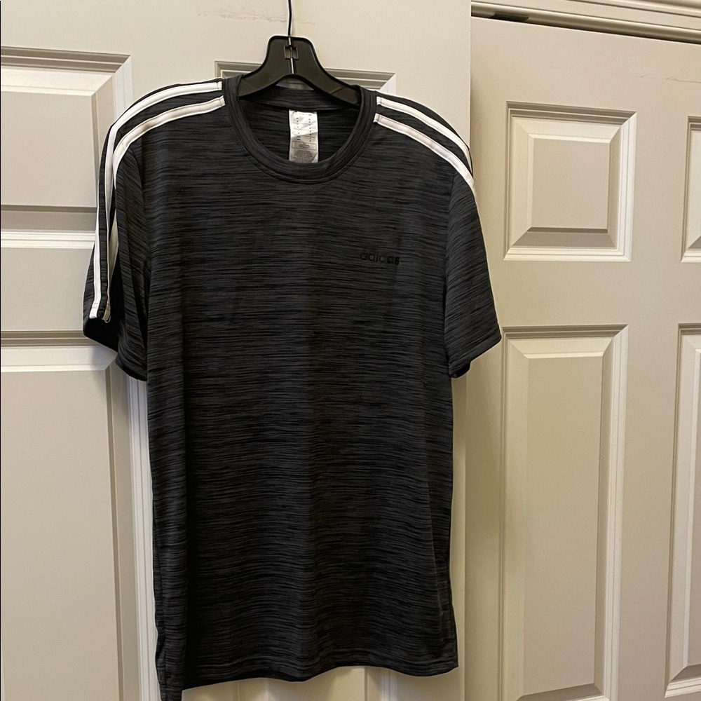adidas Black Heather Short-Sleeve Athletic Tee with White Shoulder Stripes
